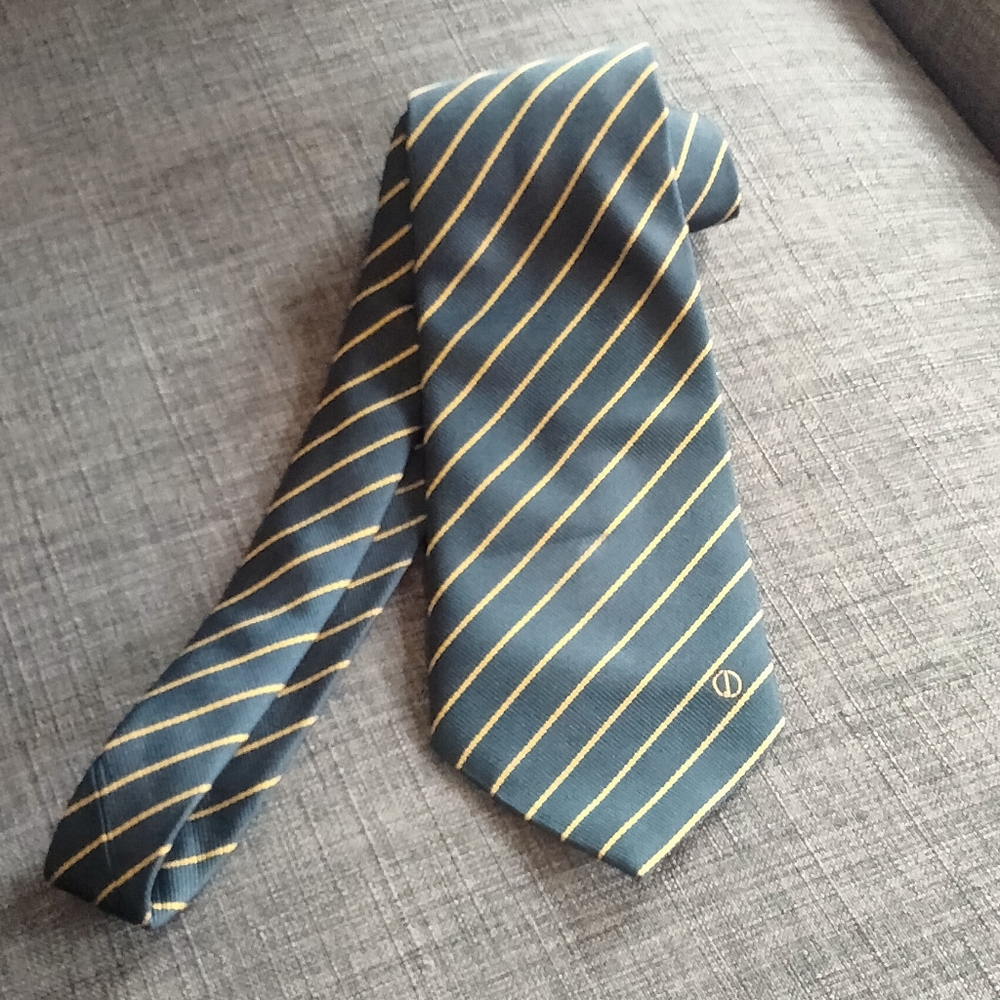 Dunhill Men's Tie Necktie Gold With Blue Stripes 100% Silk Made In Italy
